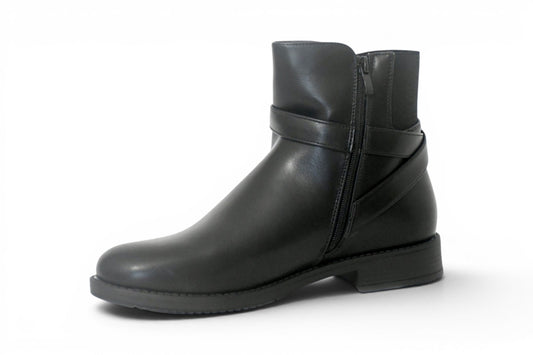 Botín de talla grande para mujer de olor negro y cremallera interior con suela plana y tacón ancho de dos cm