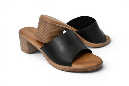 zapato destalonado de verano de olor negro y tacón ancho y bajo de efecto madera de talla grande para mujer