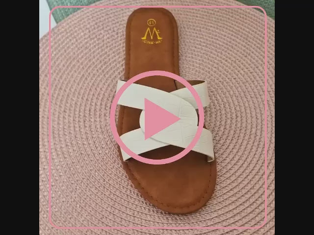 sandalias de talla grande para mujer de color blanco y suela color efecto cuero con un entre lazado en la parte del empeine