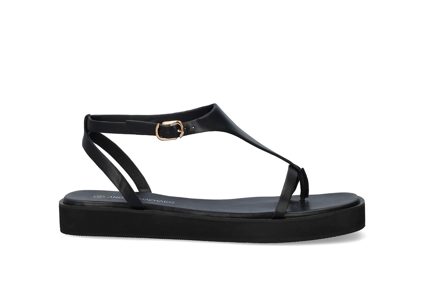 Sandalia de color negro con agarre al tobillo y diseño de tiras de talla grande para mujer