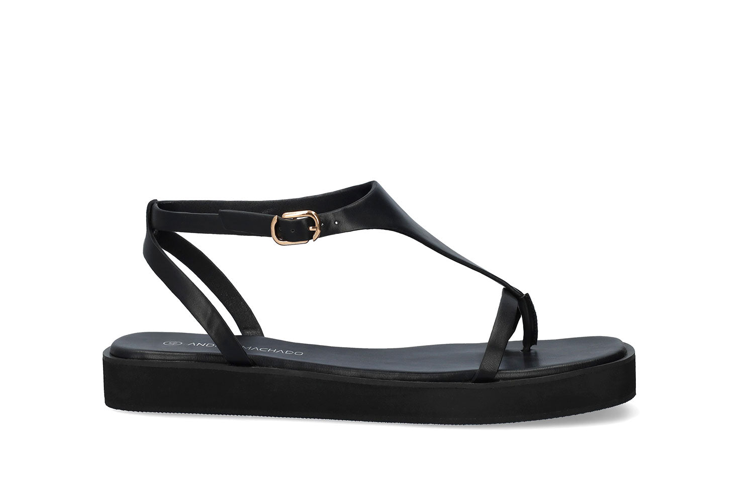 Sandalia de color negro con agarre al tobillo y diseño de tiras de talla grande para mujer