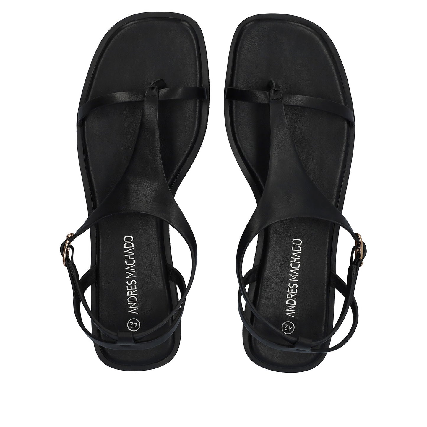 Sandalia de color negro con diseño de tiras al dedo de talla grande para mujer
