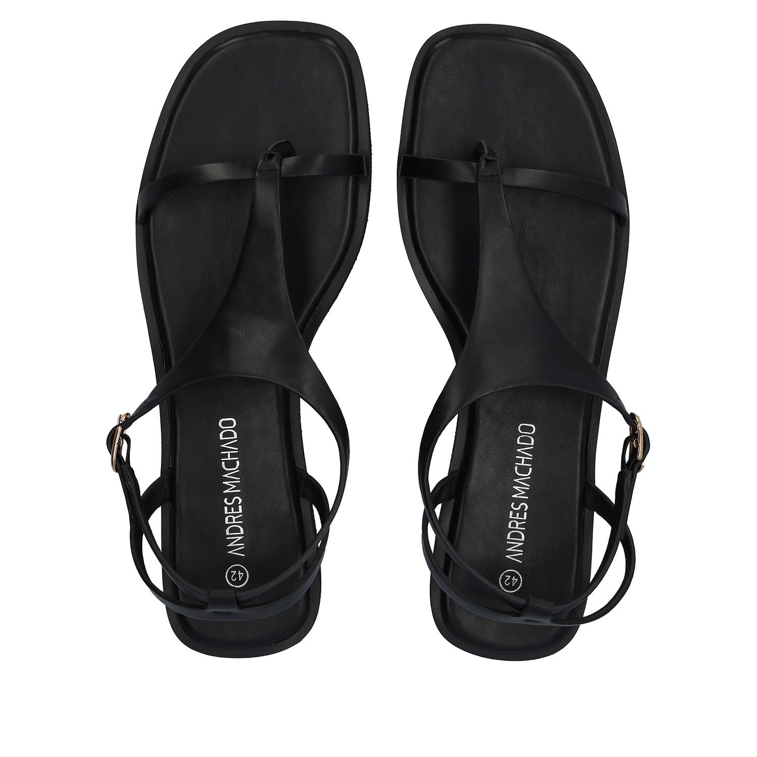 Sandalia de color negro con diseño de tiras al dedo de talla grande para mujer