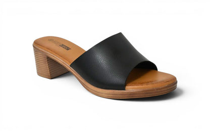 zueco de talla grande para mujer de color negro y tacón ancho efecto madera ideal para eventos